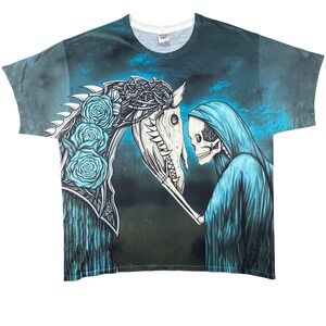 Grim Reaper Skeleton Horse All Over Graphic T‎ XL Sick Front Back Hit Y2K Gothic